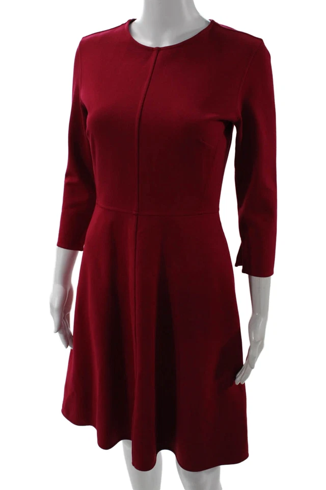 Vestido patinador forrado con cuello redondo manga larga Josie Natori para mujer rojo talla 04 Foto 2 de 4