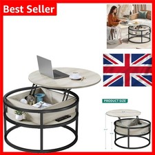White Oak Round Coffee Table Lift Top Storage Modern Home Office Living Room