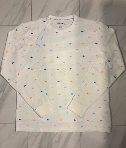 Lacoste Men’s Sleepwear Thermal Long Sleeve T-Shirt White New