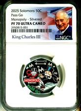 2025 50c Solomon Islands Monopoly Pass Go Silvered (Silver Plated) NGC PF70 UC