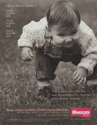 2002 Huggies Diapers - Cute Baby Marcus Learns To Walk - Magazine Print Ad Photo