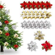 18 PCS Artificial Christmas Poinsettia Flowers, Christmas Tree Flower Decorat...