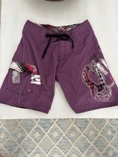 O'Neill Men's Plaid Graphic Board Shorts Purple Drawstring Pockets Size 34