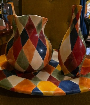 Artimino Ciao Harlequin Hand Painted Diamonds 15  Serving Bowl/Pitcher/Oil Jug