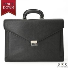 BURBERRY Business Briefcase Bag Leather Black Silver Hardware No Key