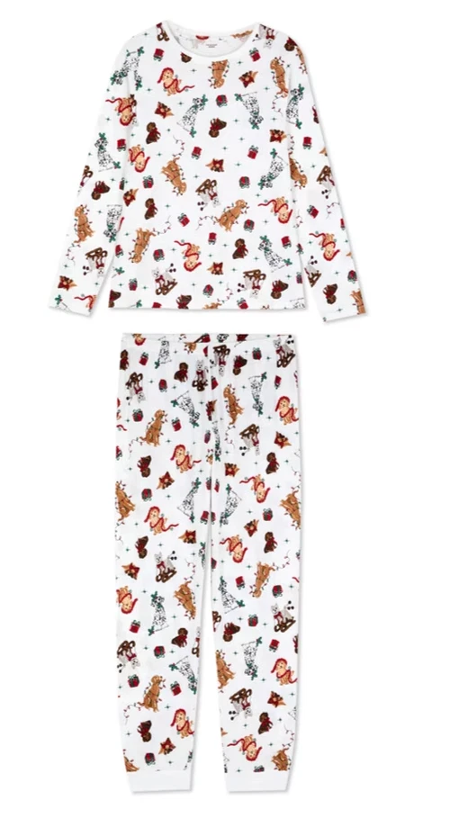 Conjunto de pijama festivo de Navidad con estampado de perrito de algodón para damas o hombres 2XS-2XL Foto 4 de 4