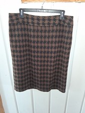 Charter Club Brown Black Houndstooth Plaid Straight Skirt Sz 14