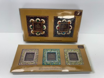 The Bombay Company Hand Beaded Mini Photo Frames Lot 2x Sets Pastel Harlequin