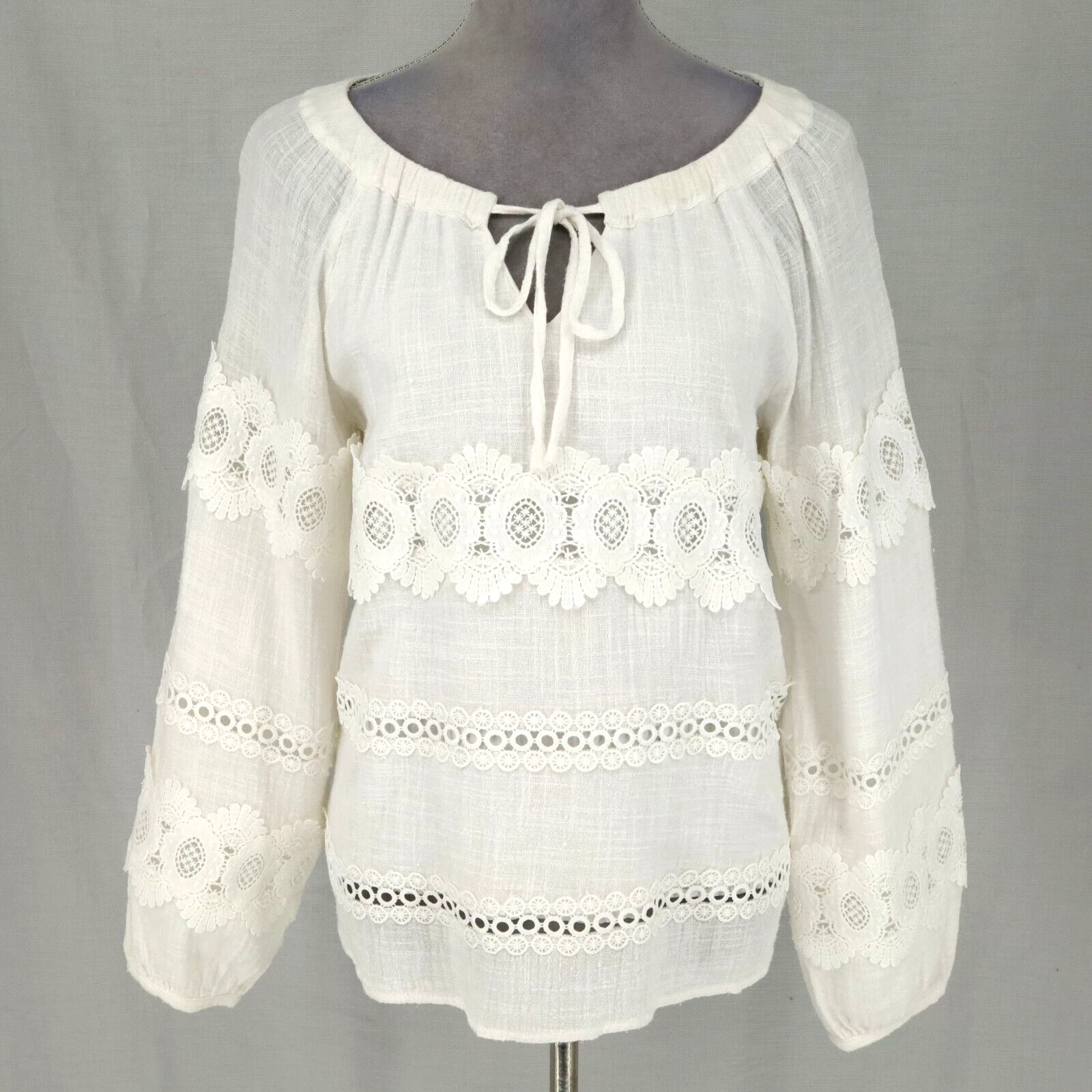 OFF WHITE Top donna Skies Are blu medio bianco sporco cotone pizzo blusa foderata costa