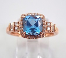 2Ct Cushion Lab Created London Blue Topaz Halo Wedding Ring 14K Rose Gold Plated