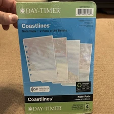 Day-Timer Coastlines Note Pads 2 Pads Of 24 Sheets #13188 Fits 3 & 7 Ring Size 4