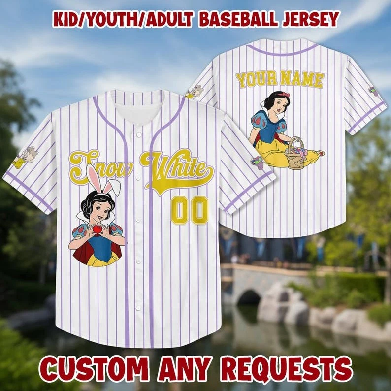 Custom Snow White Happy Easter 2026 Striped Baseball Jersey