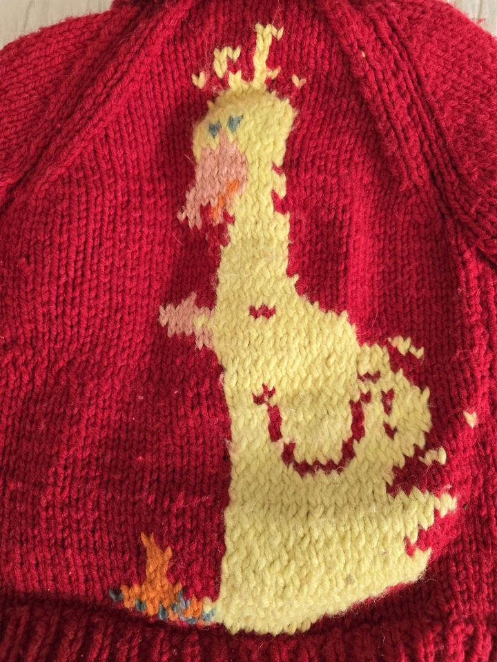 Cárdigan Suéter Vintage Años 70 Pájaro Pájaro Tejido a Mano Cremallera Completa 3t-4t Rojo Foto 4 de 4