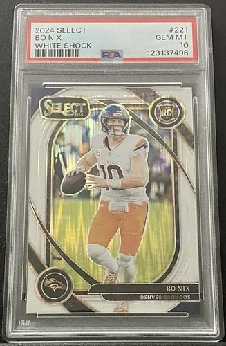 2024 Select Bo Nix RC Club Level White Prizm Shock #178/199 PSA 10 COLOR MATCH