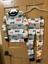New Carter's Boys Firetruck Pajama set Gray Black Snug Fit LONG Sleeve Pants