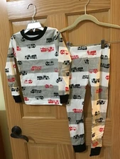 New Carter's Boys Firetruck Pajama set Gray Black Snug Fit LONG Sleeve Pants
