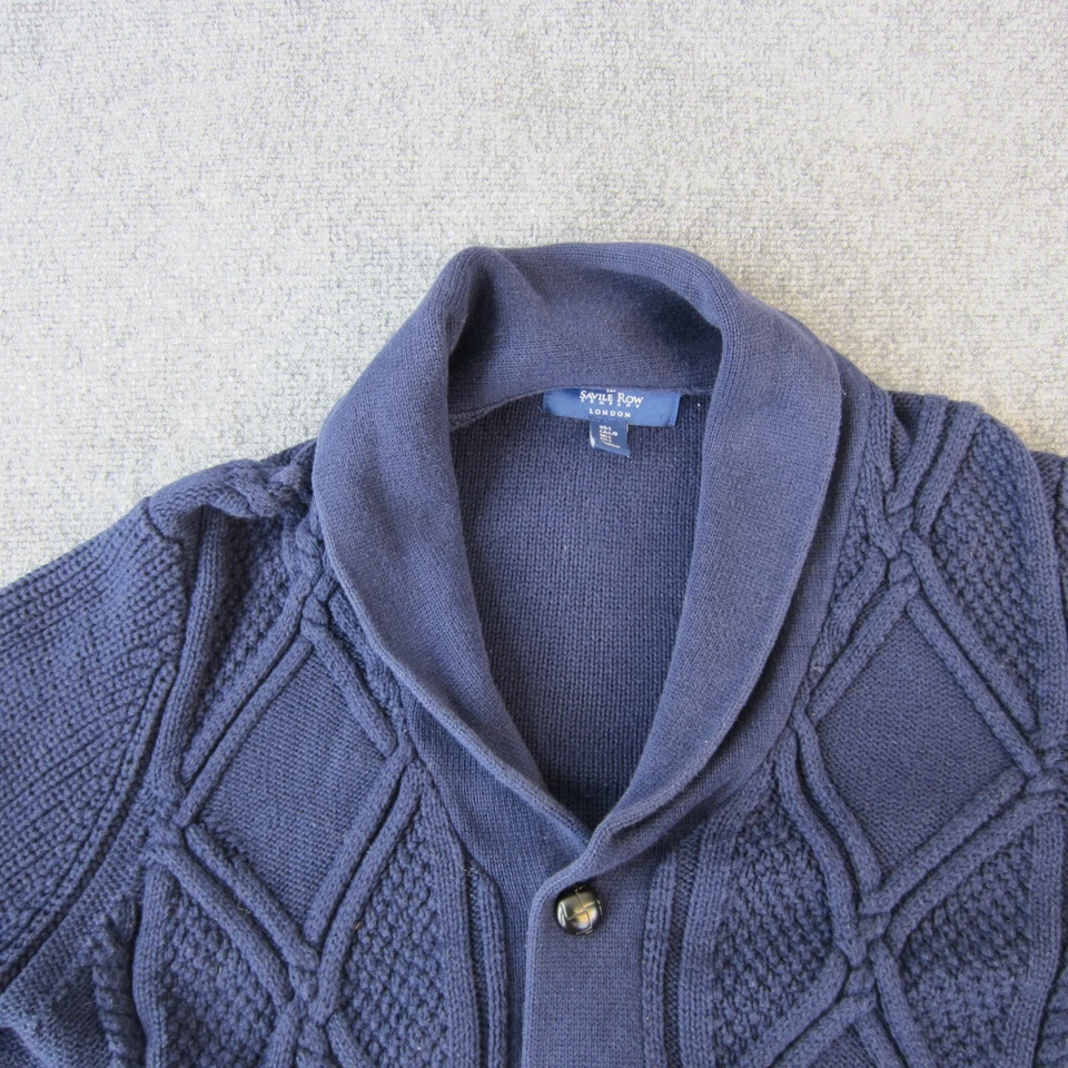 Suéter Savile Row London Para Hombre Grande Azul Cárdigan Tejido Pesado Manga Larga Foto 4 de 4