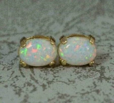 3Ct Oval Cut Fire Opal Beautiful Solitaire Stud Earrings 14K Yellow Gold Finish