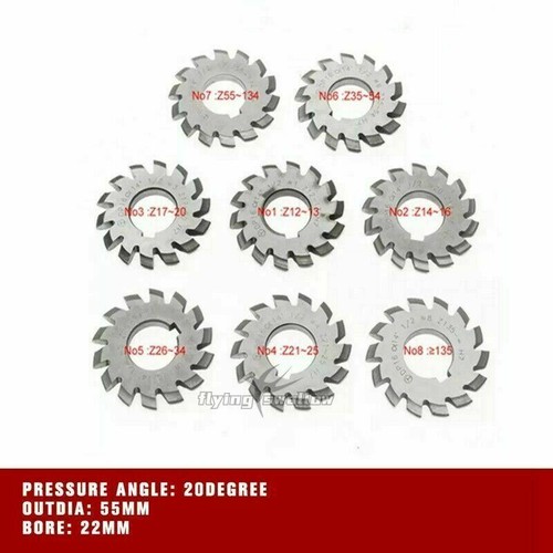 8Pcs/Set HSS M1.5 Bore 22mm 20°Degree 18 Bevel Involute Gear Cutter