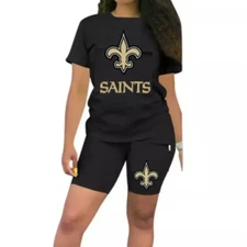New Orleans Saints Women's Black & Gold Two Piece Causal Short Set