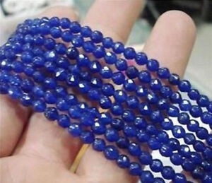 Natural 8mm Faceted Blue Sapphire Round Gemstone Loose Beads 15'' AAA