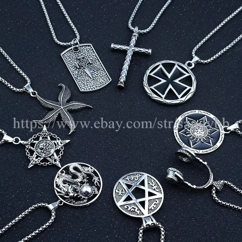 24pcs wholesale necklaces punk rock pendants stainless steel link chain men