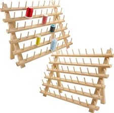 2X60 Spools Wooden Thread Rack/Thread Holder Organizer with Hanging Hooks for Em