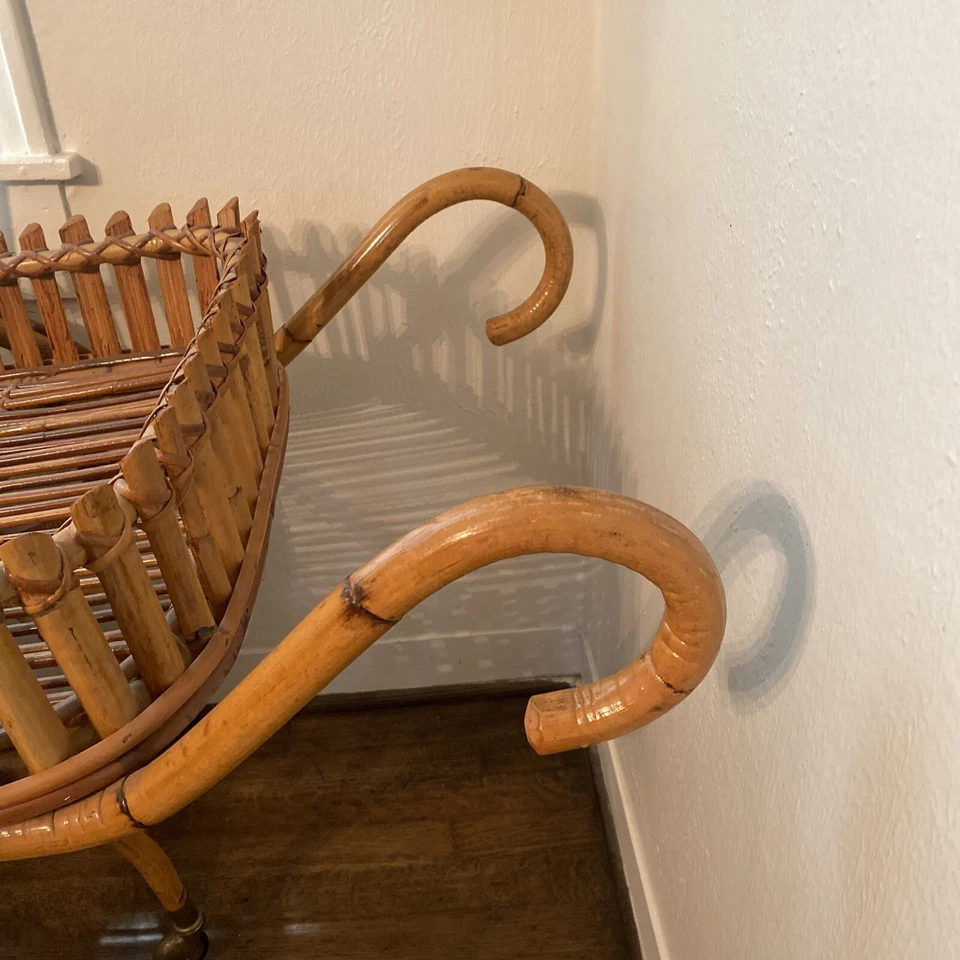 Vintage Italian 1970’s Bamboo Tea Cart Or Bar Cart 28” Tall - Image 3 of 4