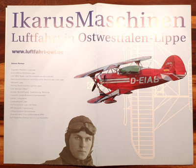 Nostalgisches Werbeplakat, Ikarus Maschinen-Luftfahrt in Ostwestfalen-Lippe, rar