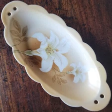Vintage GERMAN Dish Relish Tray White Brown Lily ? Gold Trim Celery Floral R&S 