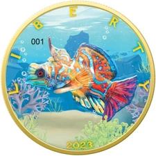 2023 1 Oz Silver $1 Colour Of Paradise II Holo FISH EAGLE Numbering Gilded Coin.