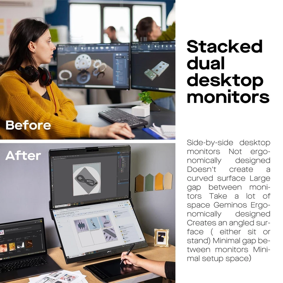 Mobile Pixels Geminos Dual 24" Stacked Computer Monitor with Docking Station - Image 3 of 4