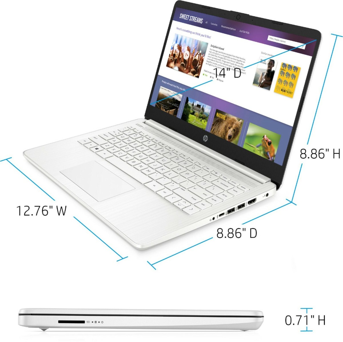 HP 14 Laptop, Intel Dual-Core CPU, 8GB RAM, 256GB SSD, Soft White Finish, HD Display, Windows 11, Microsoft 365 Web Apps with 1TB OneDrive