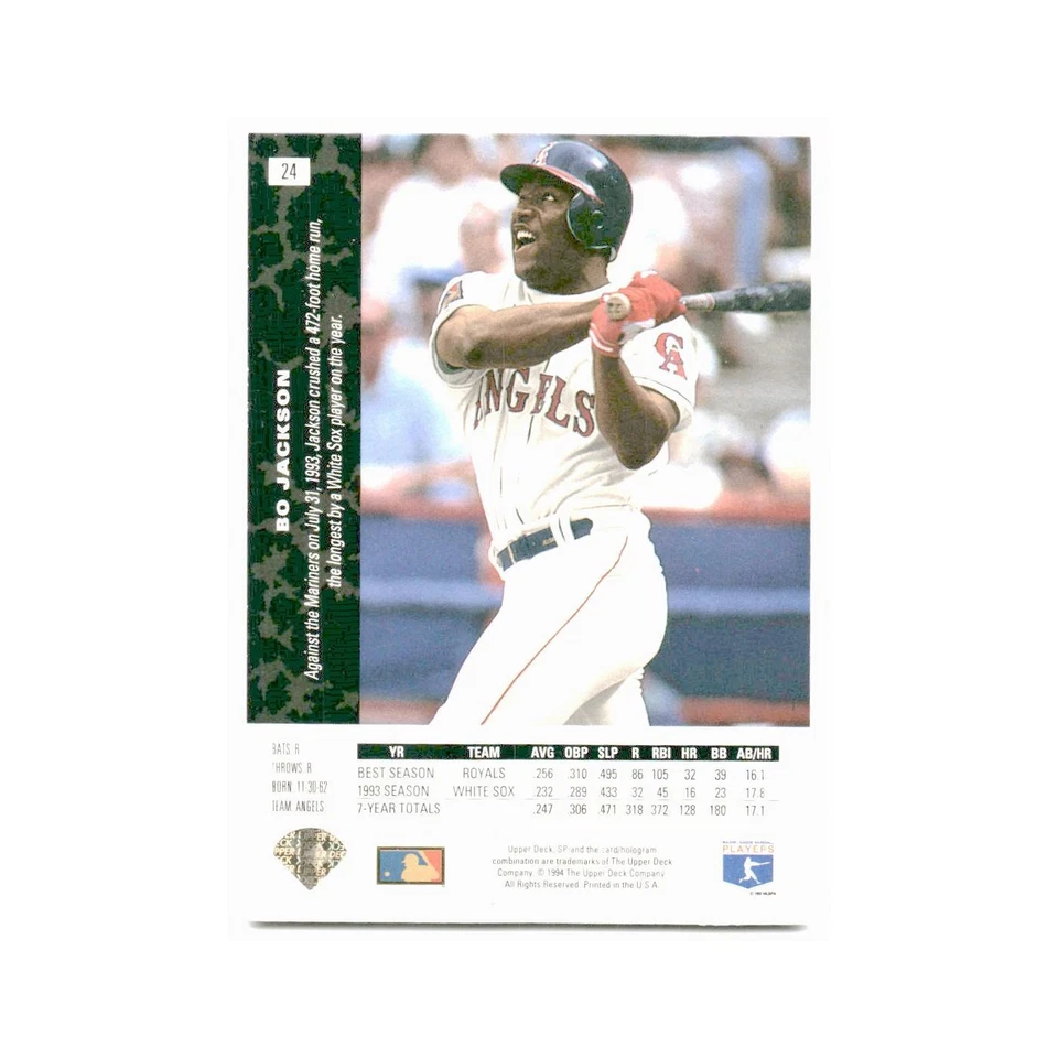 Bo Jackson 1994 SP #24 California Angels Baseball Card NM - Image 2 of 3