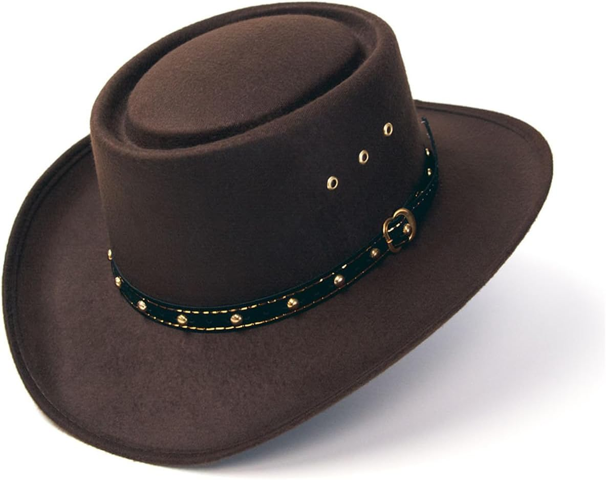 Stylish Felt Western Gambler Hat with Telescope Crown and Silver Stud Band
