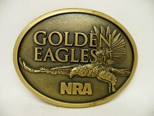 Brass Colored Metal Belt Buckle NRA Golden Eagles Oval Clean