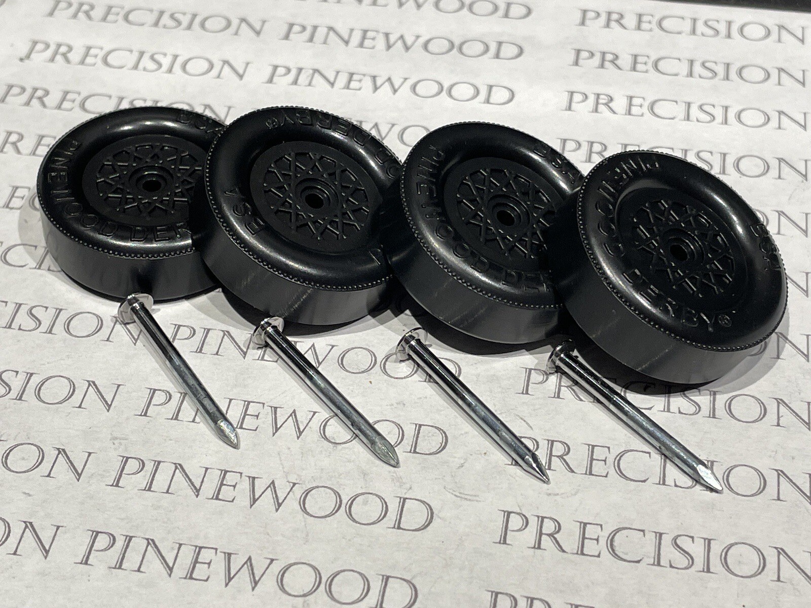Pinewood Derby Wheels and Axles, Lathe Turned And Highly Polished