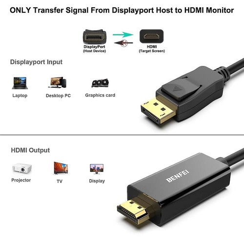 Benfei DisplayPort To HDMI 1.8M Cable Full HD X000FRL7G7 Black - Picture 3 of 7
