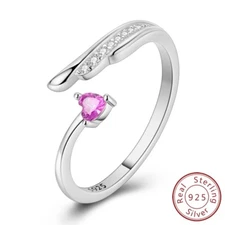 MULA S925 Sterling Silver Finger Ring Pink AAA CZ Love Wings For Women Jewelry