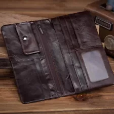 Vintage Men's Genuine Leather Long Wallet Bifold Money Credit Card Holder Purse