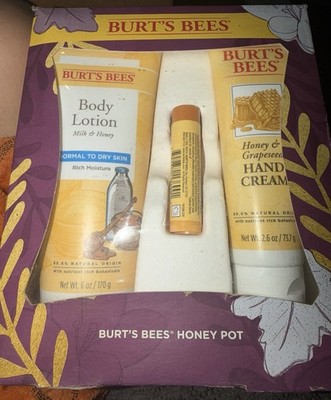 Burt's Bees Honey Pot Lotion, Hand Cream & Lip Balm Set w/ Vitamin E Sizes