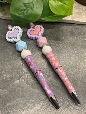 2 PC Handmade Silicone Bead Black Ink Pen Set Easter Basket New Free Ship B5524