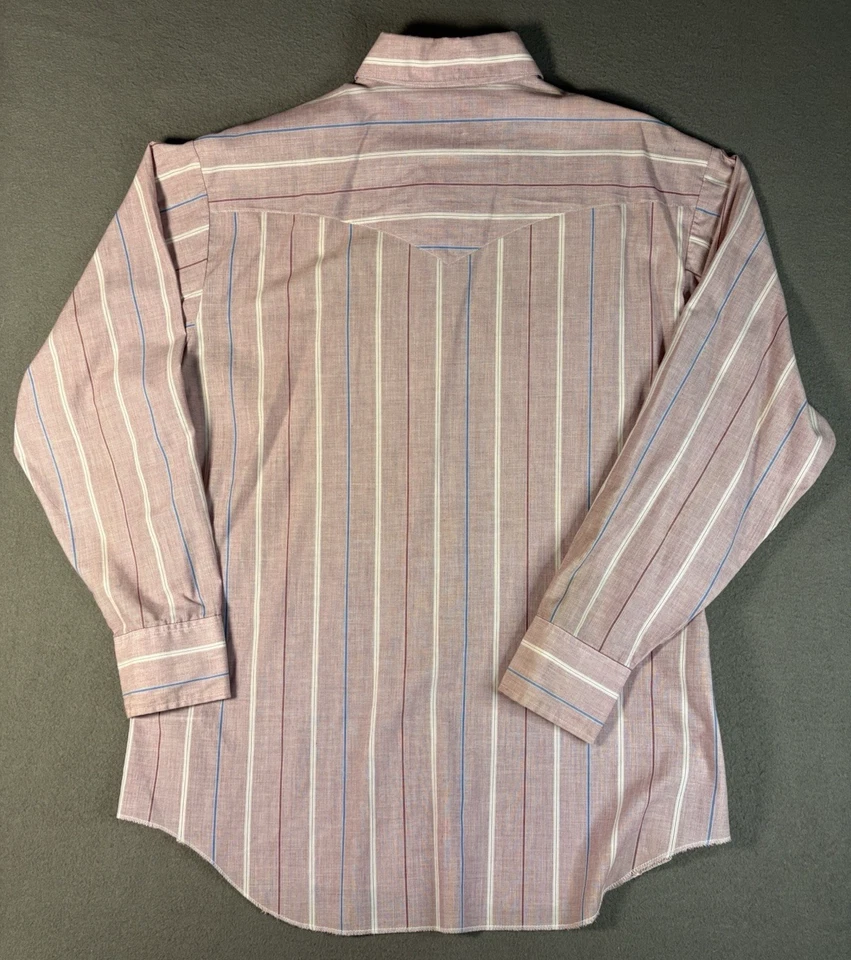 Camisa Western LEE Vintage Años 70’s Perla A Presión Manga Larga Hombre’s XL Rayas Rosa Foto 2 de 4