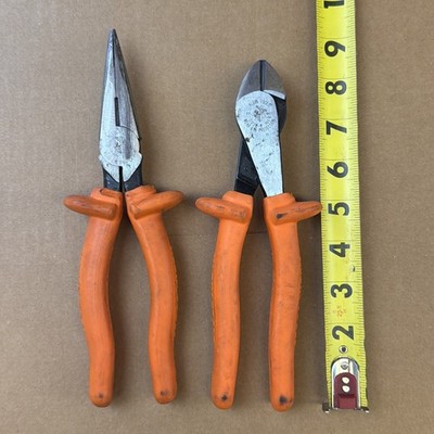 2 KLEIN TOOLS Set D203-8N-INS Needle Nose Plier,8-7/8'' + D228-8 Cutting Plier 8''