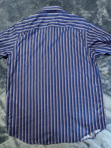 Bugatchi Uomo Shirt Mens Large Blue White Pink Striped Classic Fit Long Sleeve - Picture 7 of 7