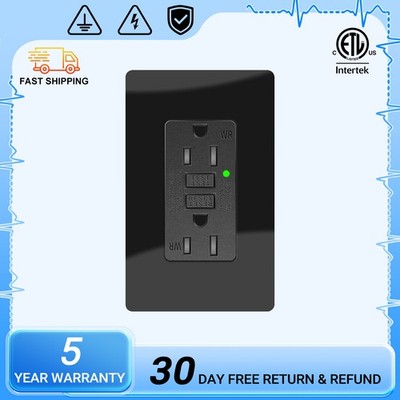 15Amp GFCI Outlet Wall Receptacle Tamper Resistant - ETL Listed, Black GFI TR WR