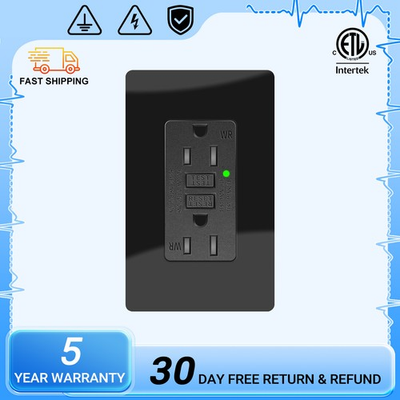 #ad 15A Amp 125Volt GFCI GFI Safety Outlet Receptacle Tamper Weather Resistant Black $9.67