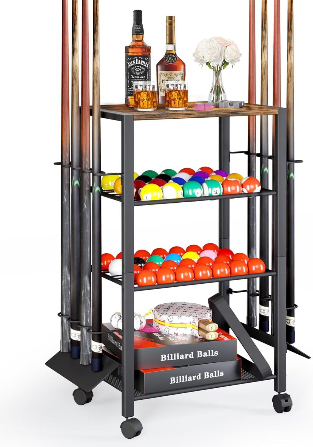 For 8 Cue Sticks - Billiard Game Room Storage Cart