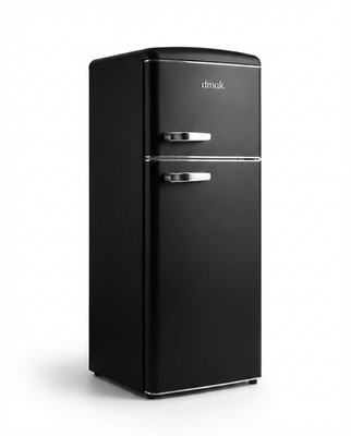 DMDK DKB2 Retro-Kühlschrank mit Gefrierfach, freistehend, schwarz und cremefarbe
