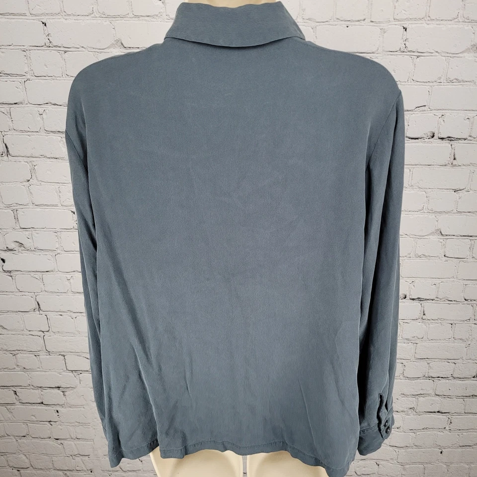 Camisa Eddie Bauer Azul Gris 100% Seda Abotonada Manga Larga Cuello Talla Grande L Foto 2 de 4